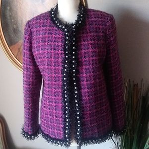 Up-Cycled Vintage 80's Raspberry / Purple Plaid Channel Style Jacket - Medium